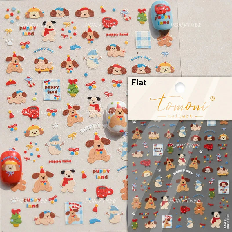 Cute Apple Fruit Dog Puppy Cat Kitten Adhesive Nail Art Sticker Charming Delicate Rhinestone Shiny Manicure Decals Nail Supplies (ONLINE ORDER ONLY)
