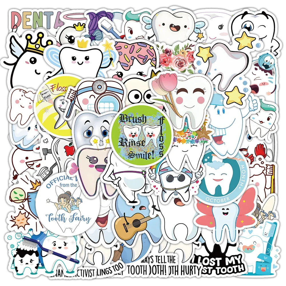 10/30/50pcs Cute Funny Cartoon Protect Teeth Graffiti Stickers Kawaii Laptop Phone Suitcase Decoration Stationery Sticker Toys (ONLINE ORDER ONLY)