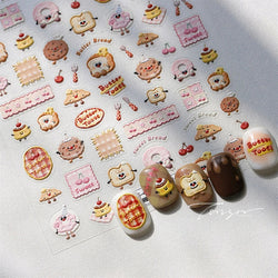 Toast Butter Brioche Bread Dim Sum Cookie Cherry Pudding Food Fork Doughnut Relief Adhesive Nail Art Stickers Manicure Decals (ONLINE ORDER ONLY)