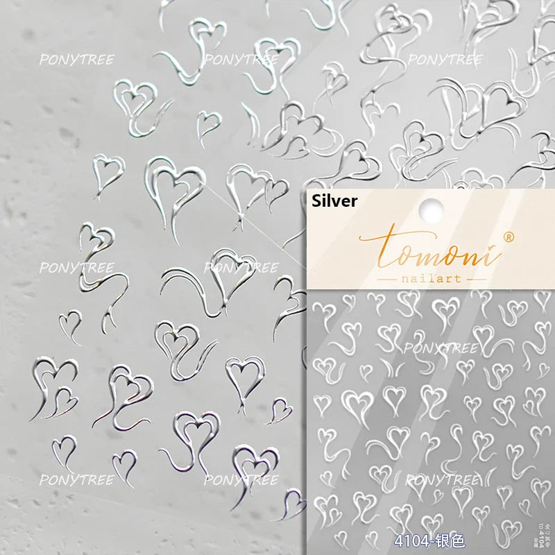 Silver Star Moon Clock Watch Cherry Love Heart Bowknot Gird Irregular Lines Dot Liquid Lava Nail Art Stickers Manicure Decals (ONLINE ORDER ONLY)
