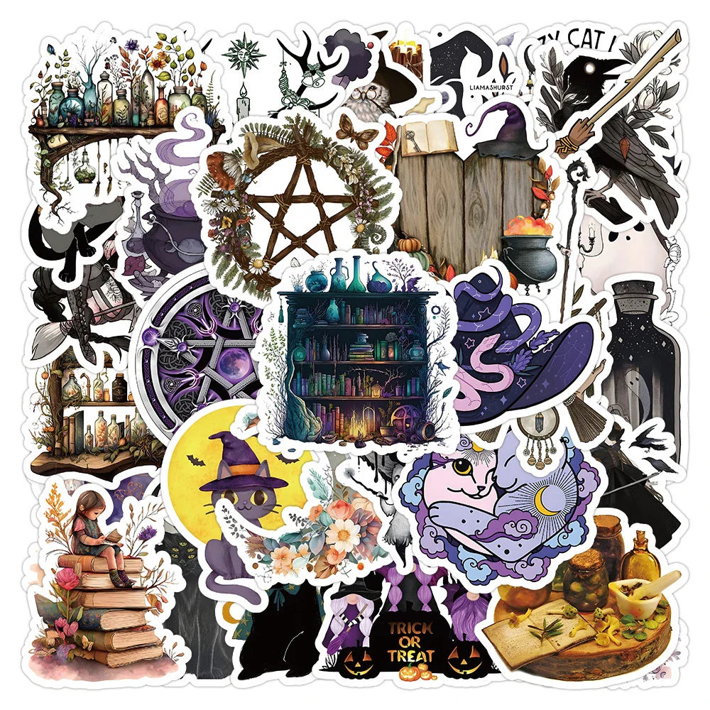 Gothic Magic Cat Stickers Waterproof Decals for Laptop, Motorcycle, Luggage (Online Order Only)