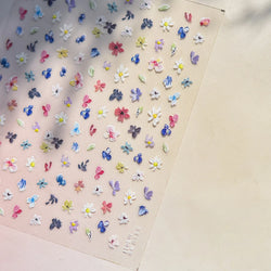 Chic Wild Flower Oil Painting Small Variegated Daisy Peach Blossom Lavender Petal Adhesive Nail Art Stickers Manicure Decals (Online Order Only)