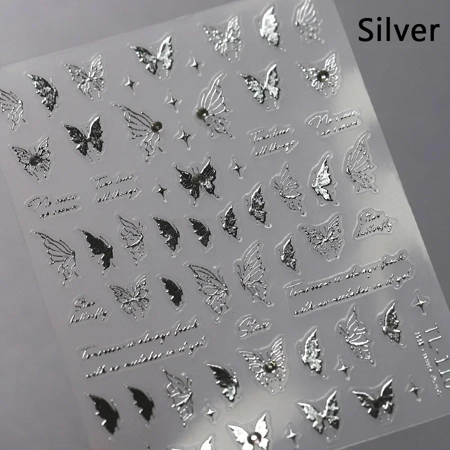 Delicate Tender Purple Butterfly Seal Pattern Insect Shiny Golden Stroke Nail Art Decoration Sticker Dressy Laser Manicure Decal (ONLINE ORDER ONLY)