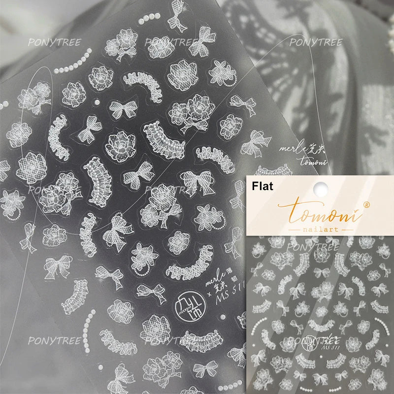 Gird Lace Bowknot Love Heart Flower Fabric Printing Frame Bow Tie Rococo Pattern Daisy Tender Nail Art Stickers Manicure Decals (ONLINE ORDER ONLY)