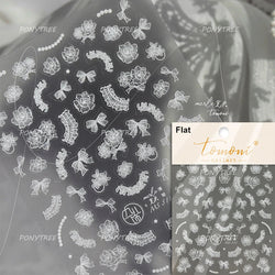 Gird Lace Bowknot Love Heart Flower Fabric Printing Frame Bow Tie Rococo Pattern Daisy Tender Nail Art Stickers Manicure Decals (ONLINE ORDER ONLY)