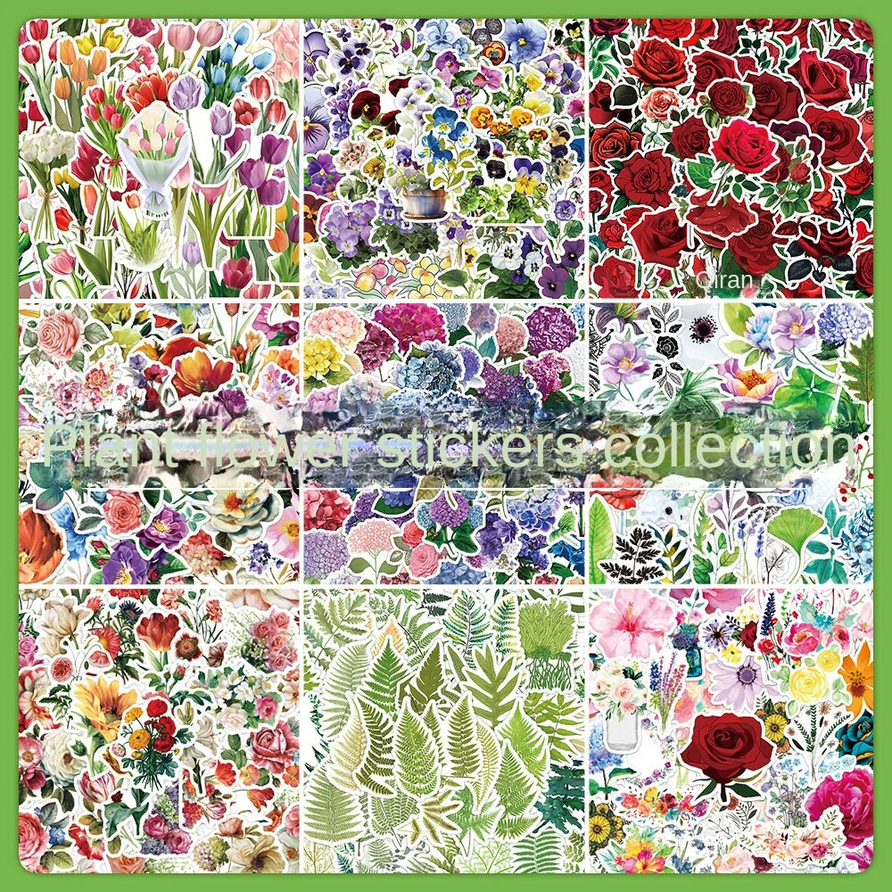 100pcs Cartoon Plant Flower Stickers for Scrapbook, Laptop, Phone, Car, Kids Toys (Online Order Only)