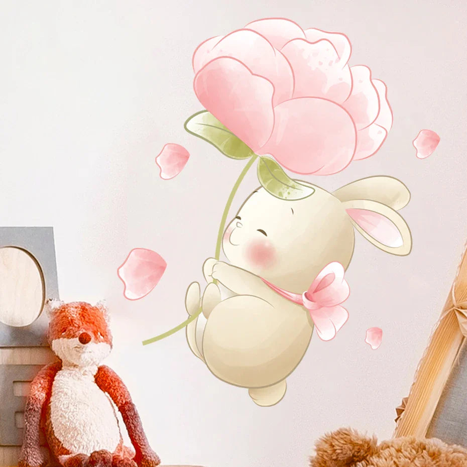 Cartoon Bear Rabbit Flower Wall Stickers for Kids Nursery Decor (ONLINE ORDER ONLY)