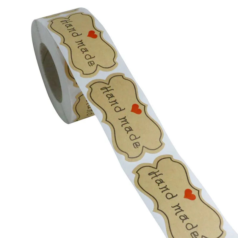 250pcs Kraft Paper Stickers Hand Made Seal Labels DIY Gift Packaging Holiday Present Stickers Cute Sticker Stationery (ONLINE ORDER ONLY)
