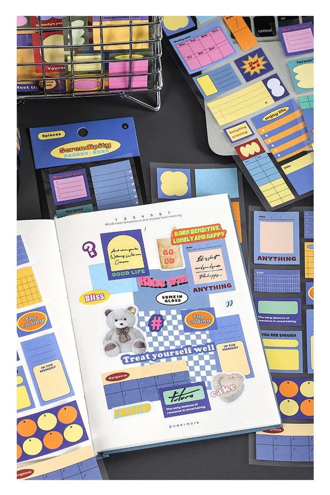 6pcs/lot Inspiration Records Series Writable Sticker Diary Scrapbooking Collage Sticky Note Decoration Sticker Kawaii Stationery (Online Order Only)
