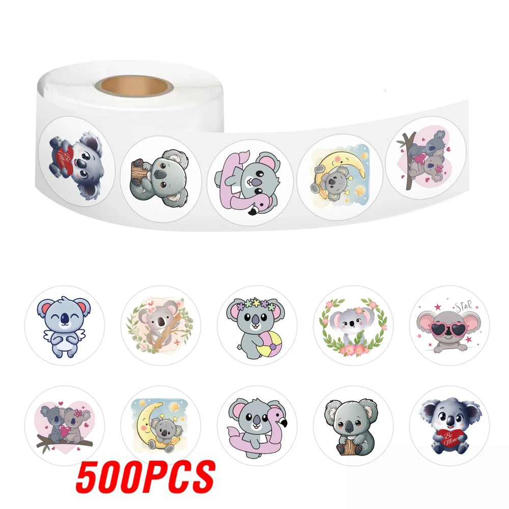 100-500pcs Cute Koala Bear Stickers Sealing Animal Kids Sticker Decor Circle Seal Label Birthday Reward Gift Stationery Sticker (Online Order Only)