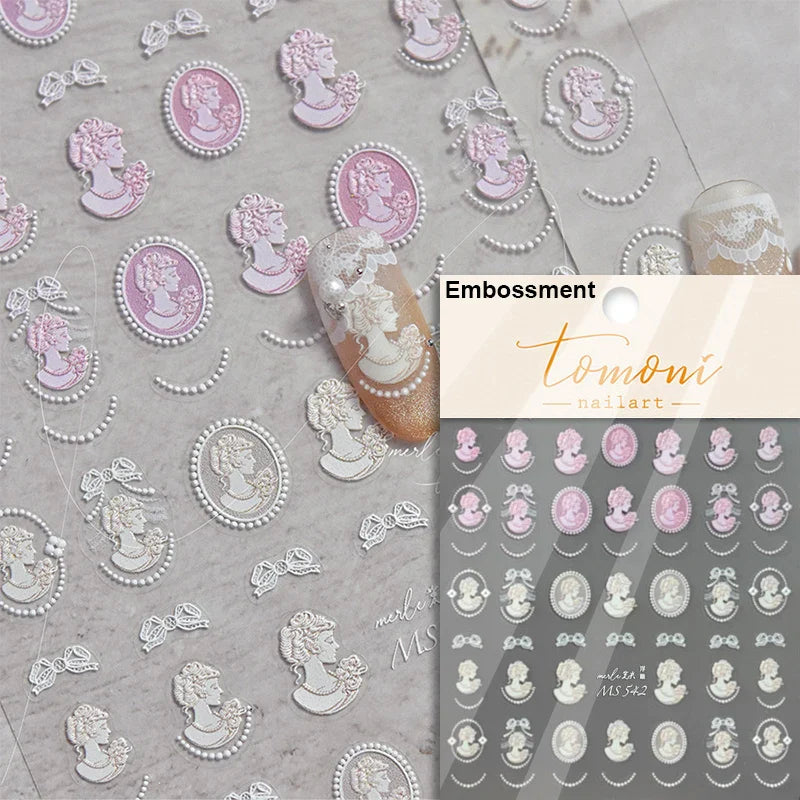 Retro Shiny Glazed Rococo Flower Window Dreamy Butterfly Geometric Frame Stamp Embossed Reliefs Nail Art Stickers Manicure Decal (Online Order Only)