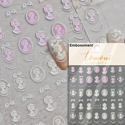 Retro Shiny Glazed Rococo Flower Window Dreamy Butterfly Geometric Frame Stamp Embossed Reliefs Nail Art Stickers Manicure Decal (Online Order Only)