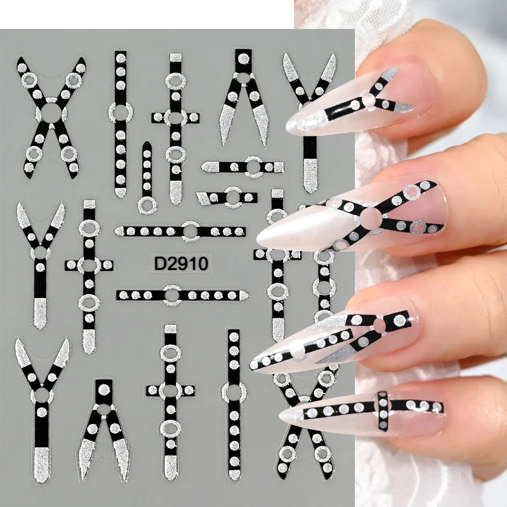 1pcs 5D Floral Nail Art Stickers Acrylic Flowers Decals with Glitter Self-Adhesive Elegant Silver Black Blossoms Theme Nail Art* (ONLINE ORDER ONLY)