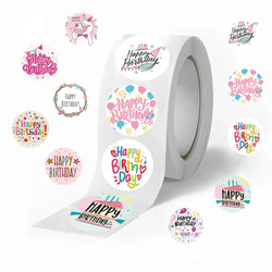 500pcs Round Labels Happy Birthday Sticker Candy Bag Flower Cake Boxes Gift Packaging Wedding Grateful Decorative Seal Stickers (ONLINE ORDER ONLY)