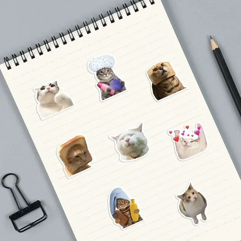 10/30/50PCS Kawaii Cat Mood PVC Graffiti Sticker Sticky Aesthetic Decorative Scrapbook DIY Child Phone Stationery Supply for Kid (Online Order Only)