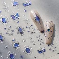 Romantic Purple Star Moon Butterfly Bowknot Retro Water Drop Gem Starburst Adhesive Nail Art Stickers Starlight Manicure Decals (ONLINE ORDER ONLY)