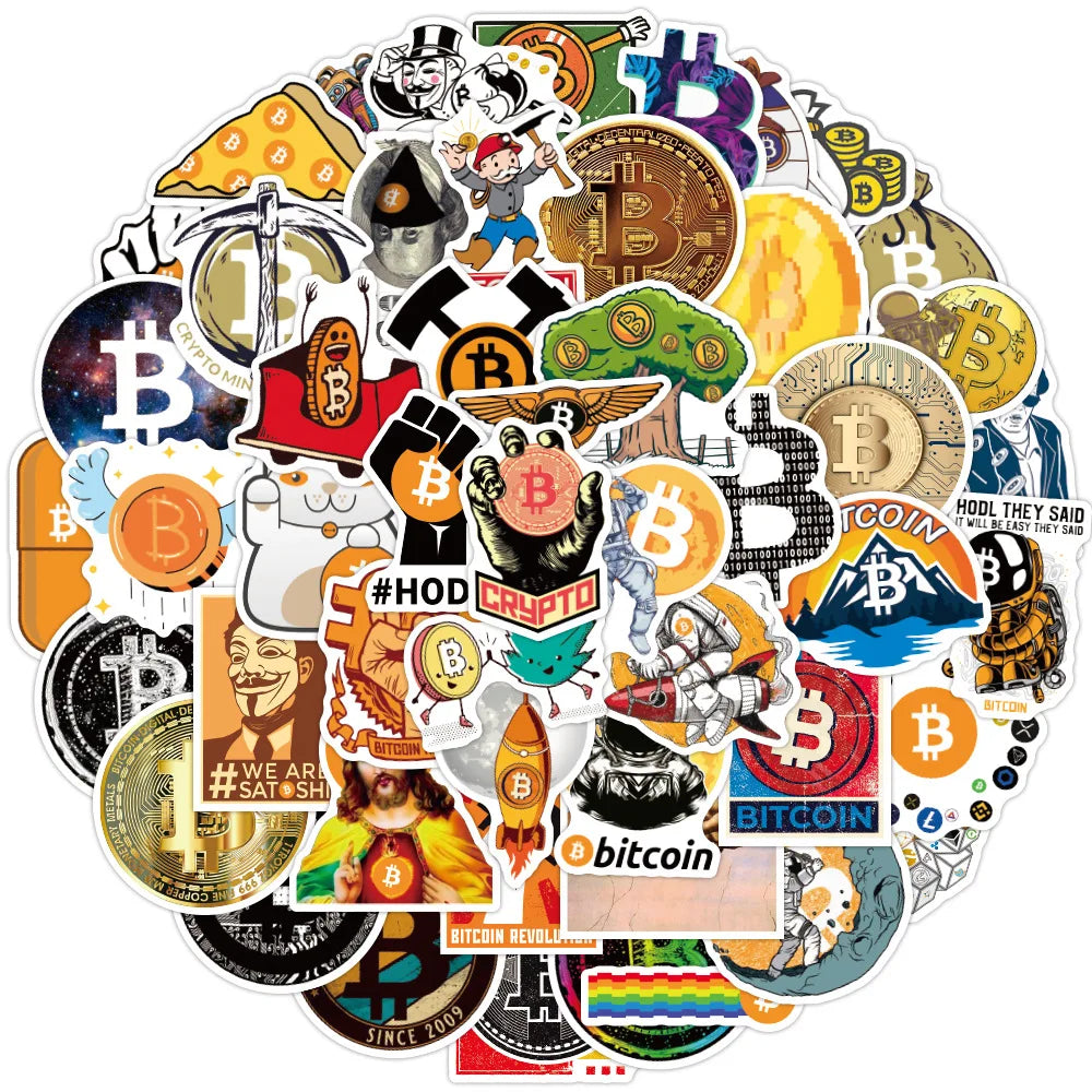 50Pcs Funny Bitcoin/Dogecoin Commemorative coin Stickers For Motorcycle Notebook Computer Car Children's Toys Decal (ONLINE ORDER ONLY)