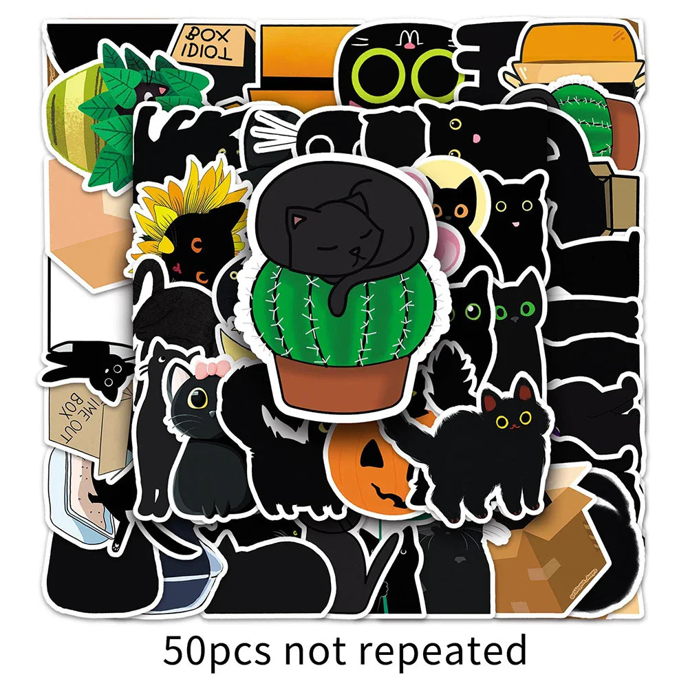 10/30/50PCS Cartoon Black Cat Stickers Cute Decals Phone Notebook Fridge Phone Laptop Luggage Suitcase Decoration Kids DIY Toy (ONLINE ORDER ONLY)