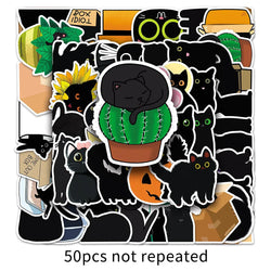 10/30/50PCS Cartoon Black Cat Stickers Cute Decals Phone Notebook Fridge Phone Laptop Luggage Suitcase Decoration Kids DIY Toy (ONLINE ORDER ONLY)