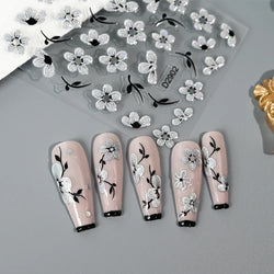 1pcs 5D Floral Nail Art Stickers Acrylic Flowers Decals with Glitter Self-Adhesive Elegant Silver Black Blossoms Theme Nail Art* (ONLINE ORDER ONLY)