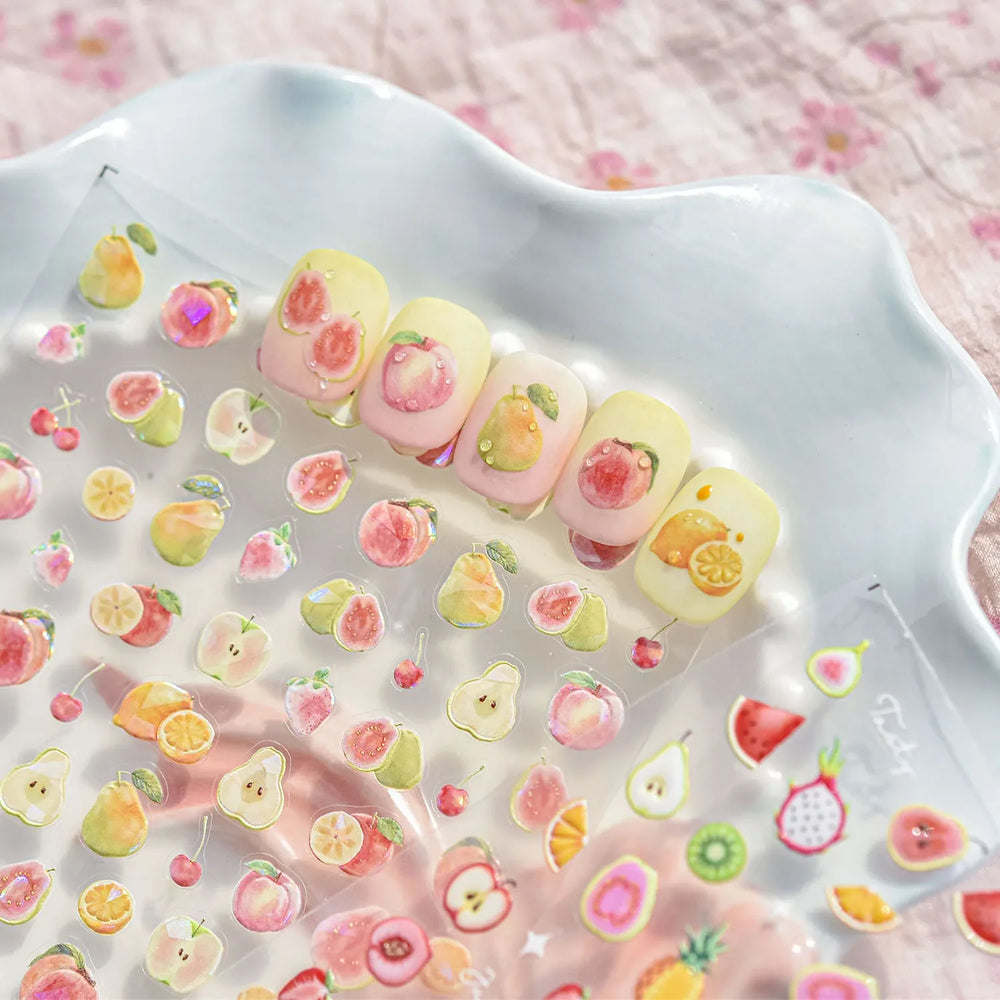 Fruit Paradise Guava Strawberry Pear Peach Orange Watermelon Pitaya Cherry Kiwifruit Pineapple Nail Art Stickers Manicure Decals (ONLINE ORDER ONLY)