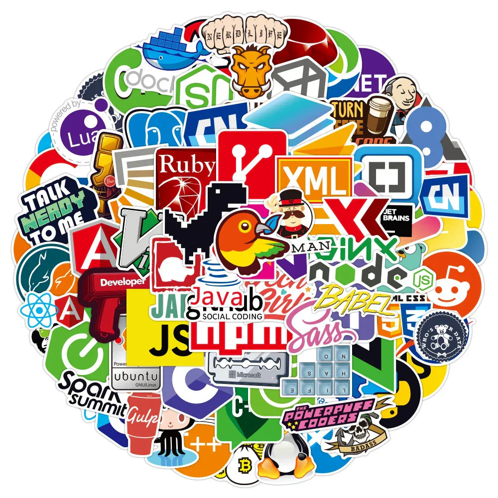 Cool Programmer Stickers: Java, PHP, Docker, HTML Decals for Laptop, Phone, Car, Toy (10/30/50/100pcs) (Online Order Only)