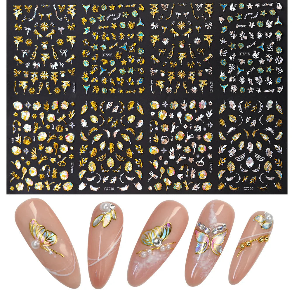20pcs Laser Shining Aurora Shell Butterfly Nail Stickers 5D Nail Art Design Decals DIY Manicure Y2K Bronzing Stickers For Nails* (ONLINE ORDER ONLY)