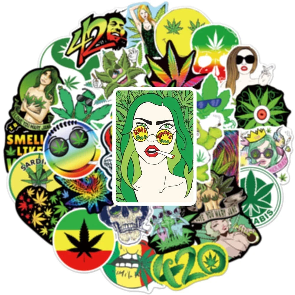 10/30/50PCS Funny Characters Leaves Weed Smoking Stickers Kid Toy PVC Waterproof Decals DIY Suitcase Motorcycle Bike Car Sticker (Online Order Only)