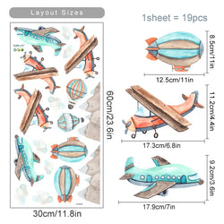 Cartoon Planes Hot Air Balloons Clouds Wall Stickers Nursery Decor (Online Order Only)