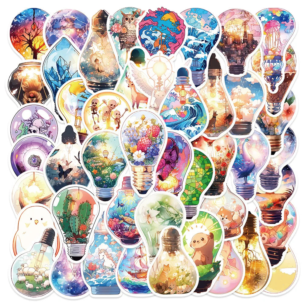 Cartoon Light Bulb Stickers 10/30/50PCS - DIY Phone Notebook Suitcase Decor (Online Order Only)