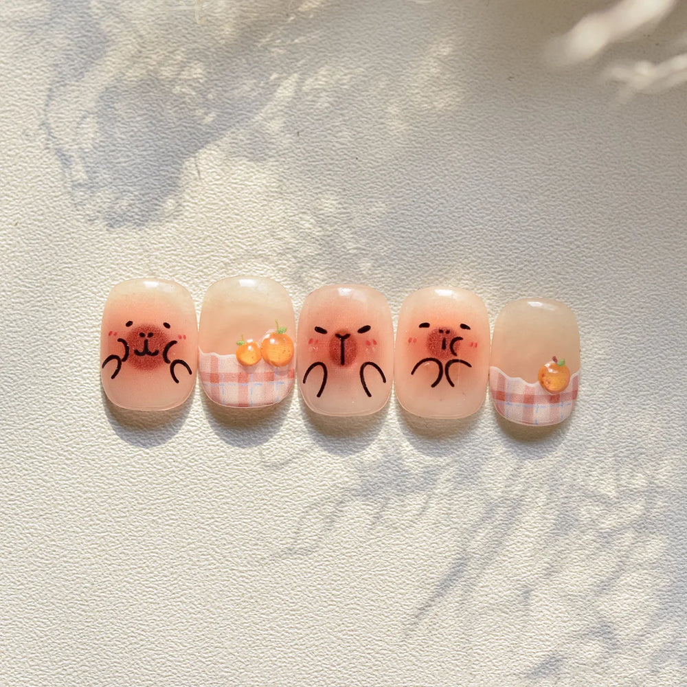 Cute Kapibala Halo Dyeing Kabibara Giant Rat Guinea Pig Cavy Lovely Expression Orange Adhesive Nail Art Stickers Manicure Decals (ONLINE ORDER ONLY)