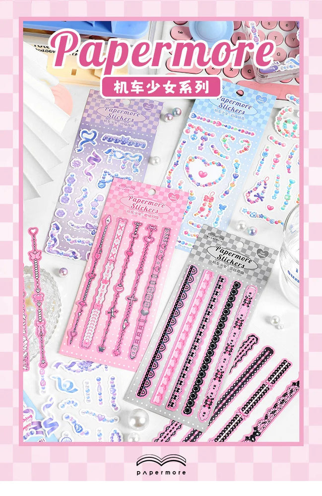 2Pcs/lot Cute Ribbon Chain Stickers Lace Idol Card Scrapbooking DIY Album Decoration Sticker Aesthetic Kawaii Stationery (ONLINE ORDER ONLY)