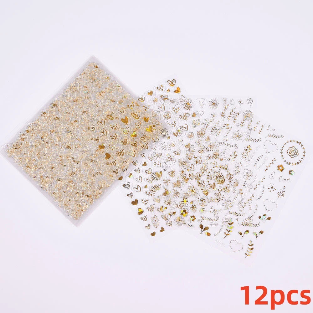 12PCS White Flowers Leaves 3D Nail Stickers Star/Moon/Sun Nail Art Decoration Decals Geometric Flower Stickers Nail Art Supplies (ONLINE ORDER ONLY)
