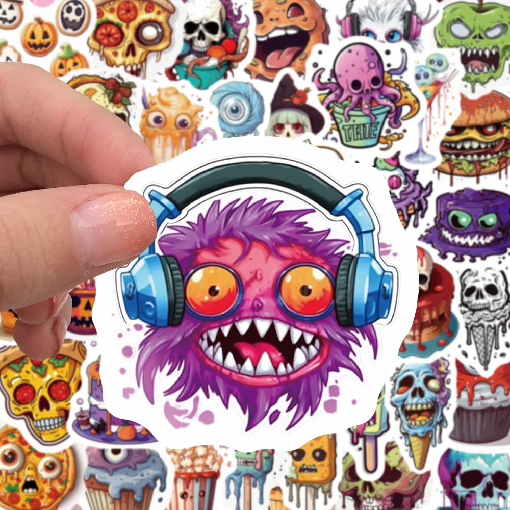 10/30/50PCS Funny Horror Skeleton Graffiti Stickers Decals Halloween Decoration Waterproof Skateboard Luggage Guitar Cartoon Toy (ONLINE ORDER ONLY)