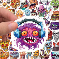 10/30/50PCS Funny Horror Skeleton Graffiti Stickers Decals Halloween Decoration Waterproof Skateboard Luggage Guitar Cartoon Toy (ONLINE ORDER ONLY)