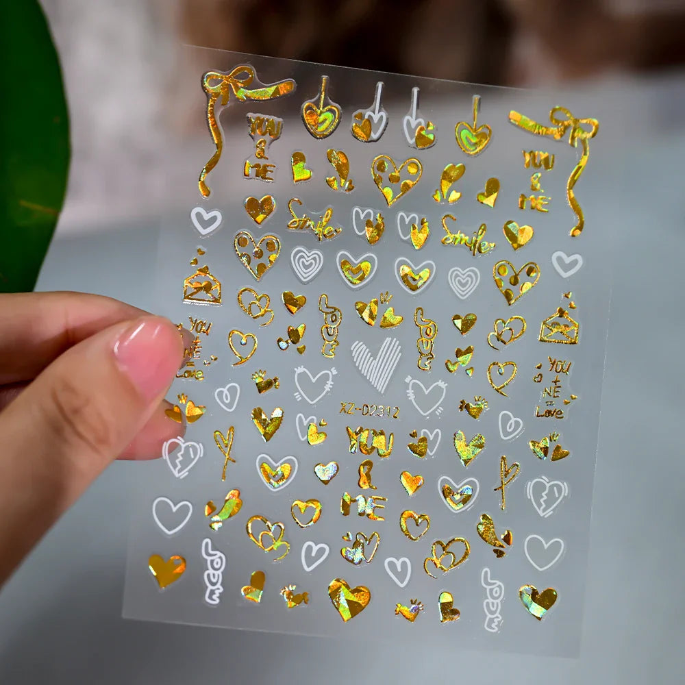 1pc Bohemian Valentine Nail Stickers 3D Self-Adhesive Fantasy Nail Art Glitter Sun, Heart, Lock, Star & Moon Designs Nail Decals (ONLINE ORDER ONLY)