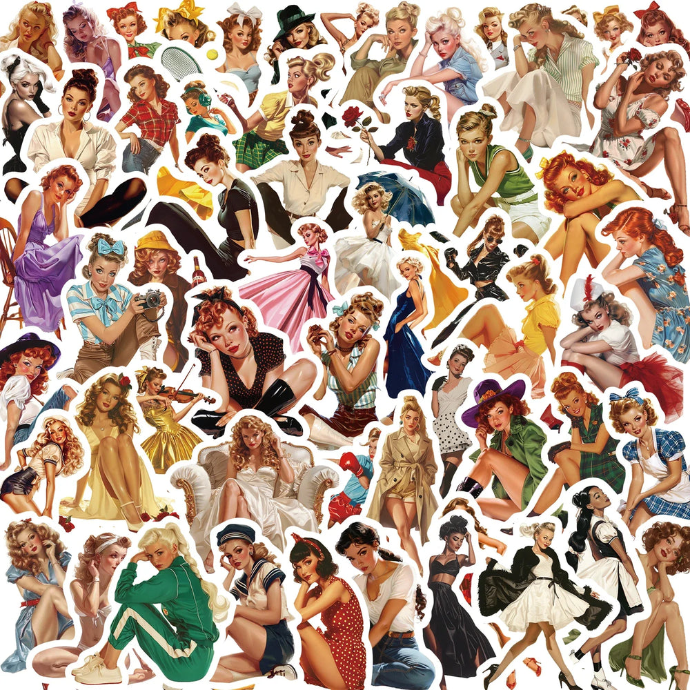 60pcs Retro Girl Sticker Collection Vintage Beauty Stickers Waterproof Vinyl Decals for Laptop Water Bottle Car Motorcycle﻿ (ONLINE ORDER ONLY)