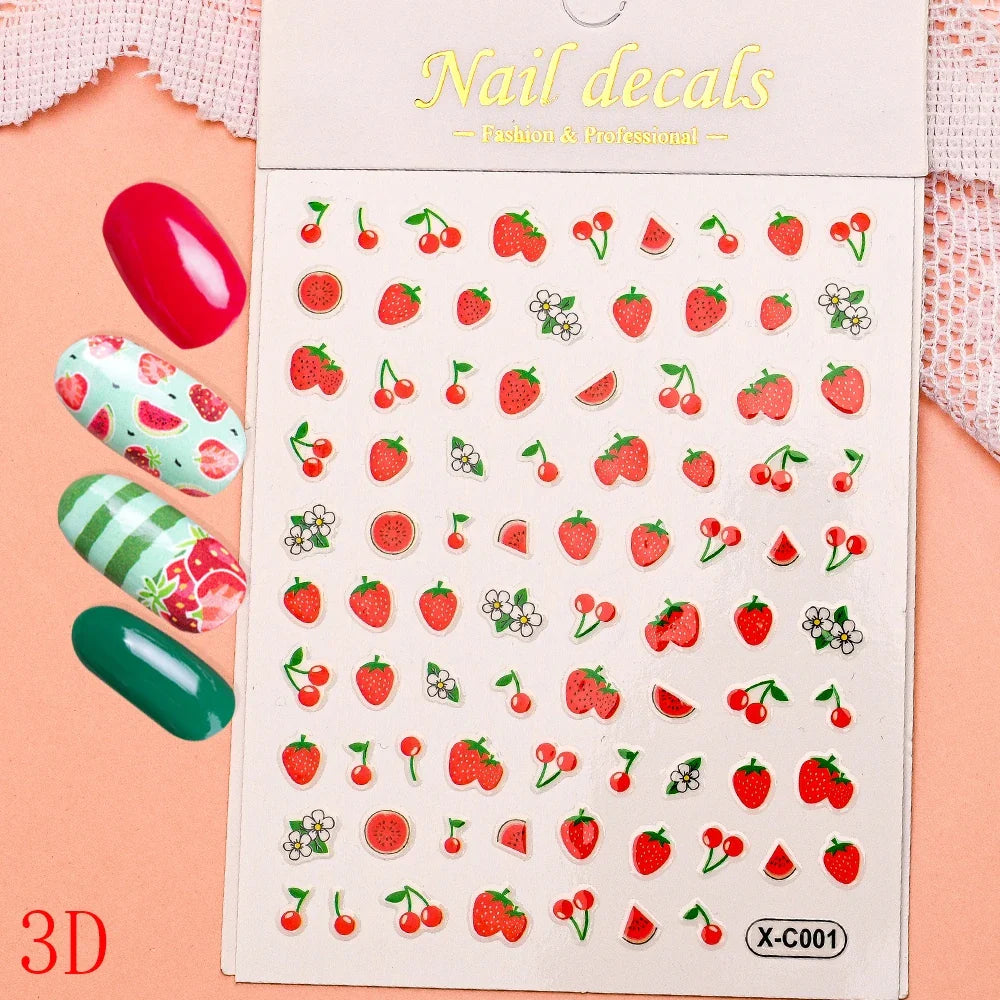 1Pc Summer Nail Art Sticker Lemon Nail Decal Nail Art Supplies Cute Fruit Strawberry Cherry Watermelon Avocado Lemon Nail Design (ONLINE ORDER ONLY)