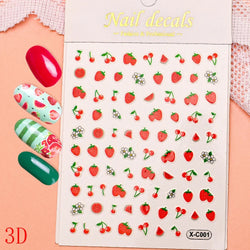 1Pc Sweet Cute Fresh Red Cherry Pattern Nail Stickers Self Adhesive Fruit Design Decals Women & Girls Homemade Manicure Supplies (ONLINE ORDER ONLY)