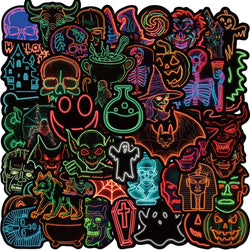 10/30/50PCS Cool Horror Monster Neon Light Stickers Graffiti Halloween Decoration Wall Decal DIY Luggage Phone Laptop Bike Toys (ONLINE ORDER ONLY)