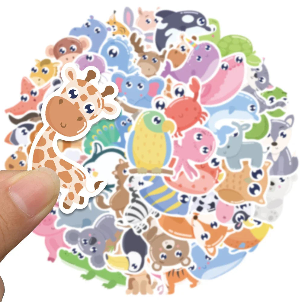 52pcs Cute Cartoon Animals Stickers For Laptop Guitar Luggage Skateboard DIY Waterproof Graffiti Bicycle Car Decals Kids Toy (ONLINE ORDER ONLY)