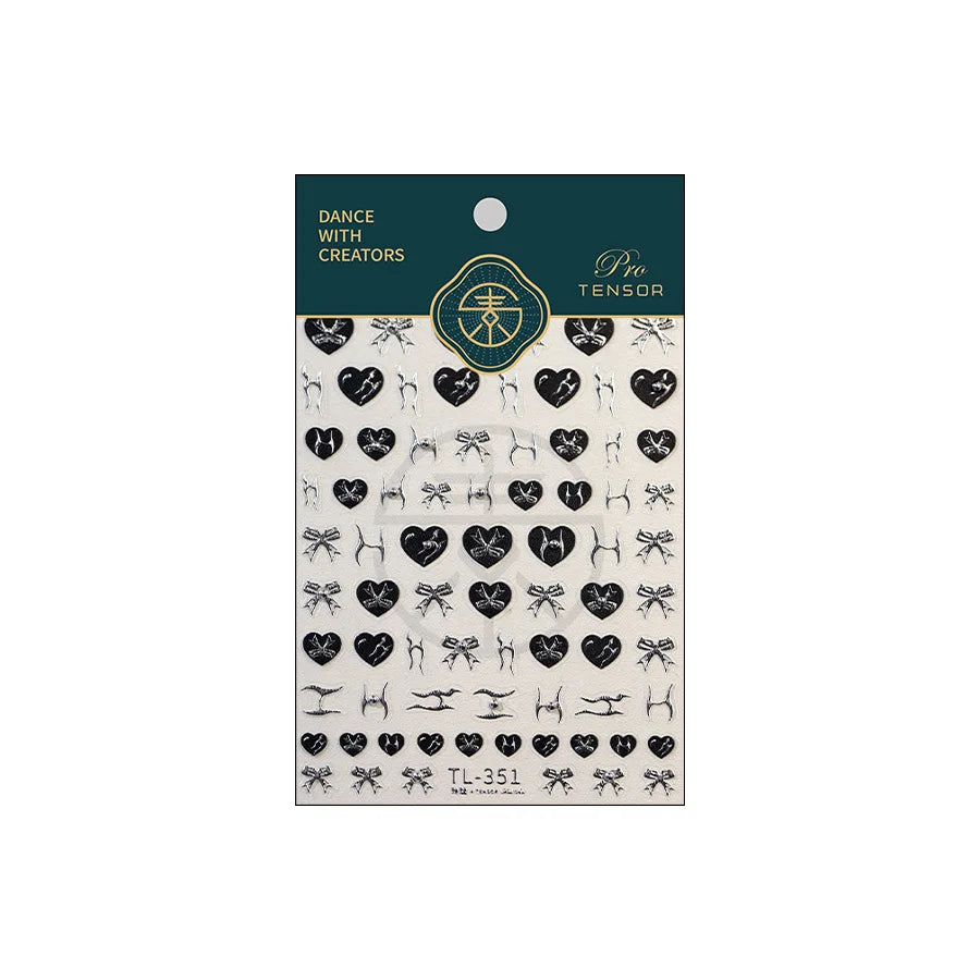 Black Silver Bowknot Love Heart Lace Irregular Line Lava Chic Self Adhesive Nail Art Stickers Embossed Reliefs Manicure Decals (Online Order Only)