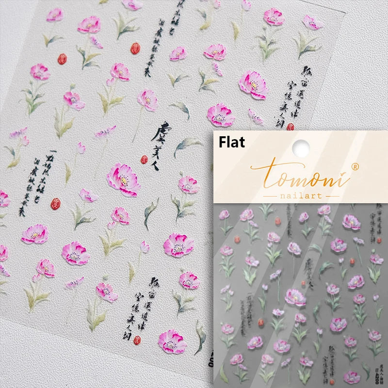 Dried Flowers Rose Butterfly Love Heart Golden Stroke Flying Crane Silver Adhesive Nail Art Stickers Rhinestone Manicure Decals (ONLINE ORDER ONLY)