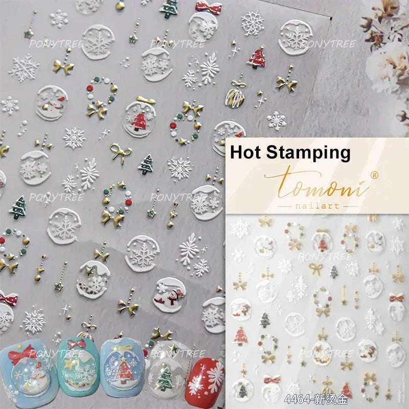 Crystal Ball Santa Claus Snowman Bowknot Red Christmas Tree Bell Socks Self Adhesive Nail Art Stickers Snowflake Manicure Decals (ONLINE ORDER ONLY)