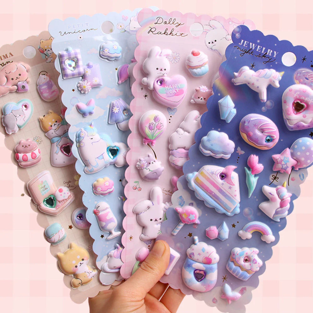 1 pc Random Kawaii Cartoon Animals Crystal Decorative 3D Puffy Stickers Cute Stationery Diy Scrapbooking Sticker (Online Order Only)