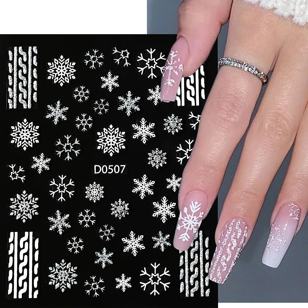 1pc Christmas Nail Sticker 3D Gold Glitter Snowflake Elk Penguin Bells Design Adhesive Nail Slider Decals Winter Manicure Decor* (Online Order Only)