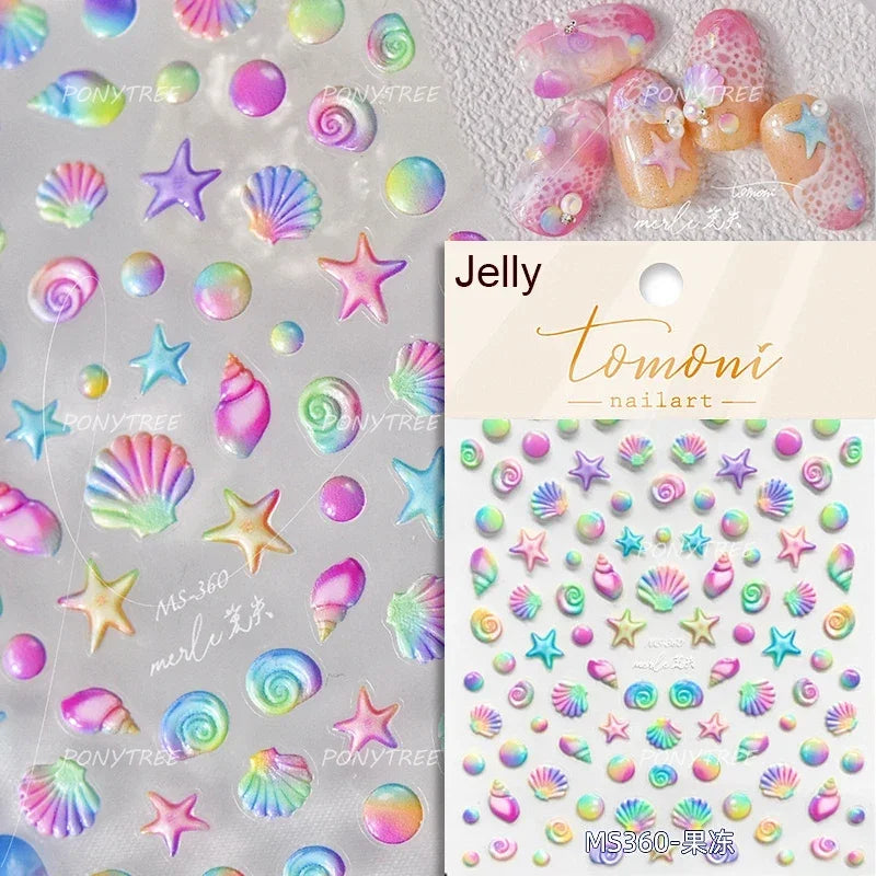 Colorful Bubbles Star Shiny Dreamy Glass Shards Flat 5D Soft Embossed Relief Self Adhesive Nail Art Sticker Chic Manicure Decal (ONLINE ORDER ONLY)