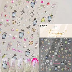 Colorful Food Pudding Alkali Water Bowknot Cream Fork Cup Bread Jelly Fruit Cartoon Cake Relief Nail Art Sticker Manicure Decals (ONLINE ORDER ONLY)