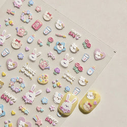 Cream Wind Cat Rabbit Kitten Bunny Bowknot Flower Butterfly Cake Cherry Tulip 5D Self Adhesive Nail Art Stickers Manicure Decals (Online Order Only)