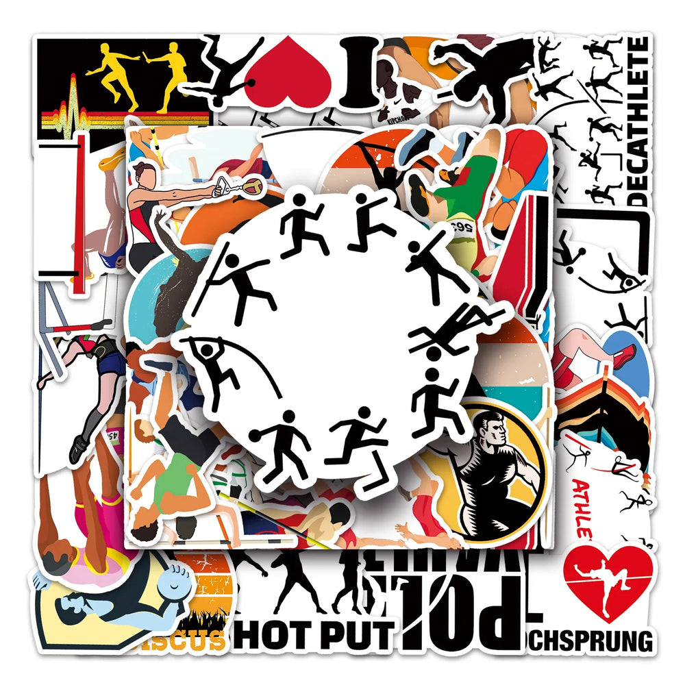 50Pcs Track Field Sports Cartoon Waterproof Vinyl Stickers Skateboard Snowboard (ONLINE ORDER ONLY)